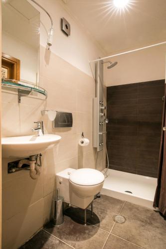 a bathroom with a toilet and a sink and a shower at The Golden Nest Corfu in Corfu