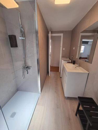 a bathroom with a shower and a sink at Apartamento ARBEA in Ochagavía