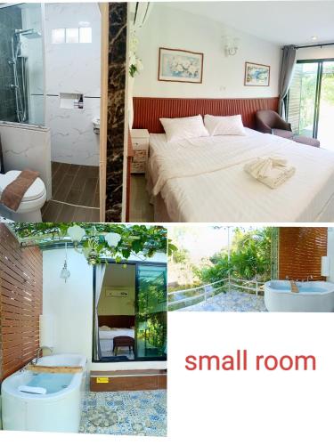 a collage of three pictures of a small room at รักเขาแอนด์บ้านมุง in Ban Mung