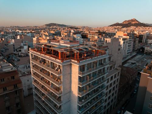 an overhead view of a tall building at Yellowsquare Athens in Athens