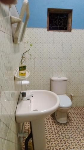 a bathroom with a white toilet and a sink at Zeenath Villa - Arugambay in Arugam Bay