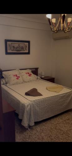 a bedroom with a bed with two hats on it at Argentina 32 in Ayora