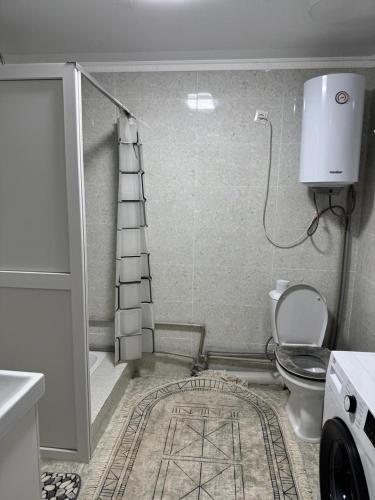 a bathroom with a shower and a toilet at Ademi Guest House in Kochkorka