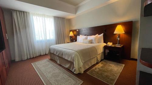 a hotel room with a bed and a window at EXECUTIVE SUITES VALENCIA-Venezuela in Valencia