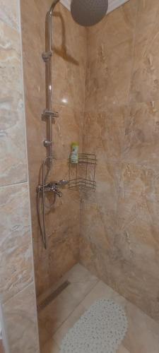 a bathroom with a shower with a glass door at Boračko Lake View Apartment "doelend" in Konjic
