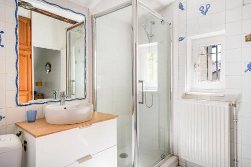 a bathroom with a sink and a shower at La Cerisaie in Lyon