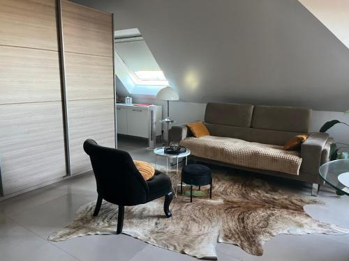 a living room with a couch and a chair at Studio Strasbourg in Niederhausbergen