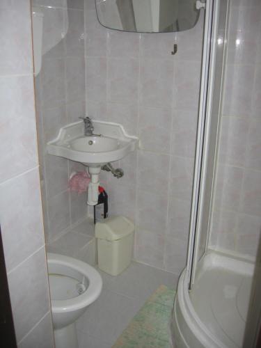 a bathroom with a sink and a toilet at Penzión Závada in Nová Lesná