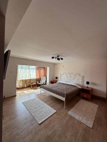 a bedroom with a bed and a living room at Rose Cozy in Snagov