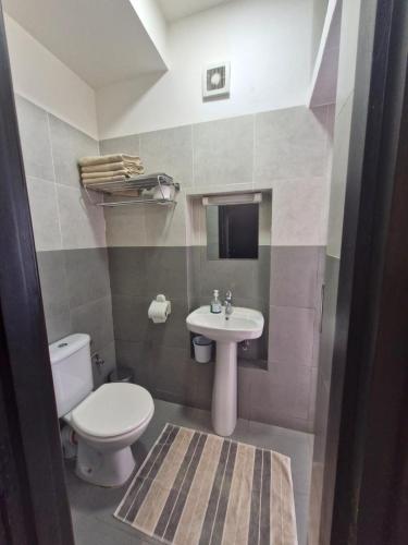 a bathroom with a white toilet and a sink at La Maison Nature Relax, Explore, Unwind in Asguine