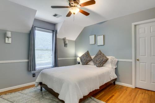 a bedroom with a bed and a ceiling fan at Heated Pool, 6 Acres: Beacon Area Vacation Rental in Lagrangeville