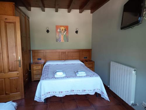 a bedroom with a bed and a tv in it at Casa Rural Juaco in Bimenes