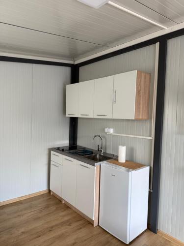 a kitchen with white cabinets and a sink at The Nest in Mitrovići