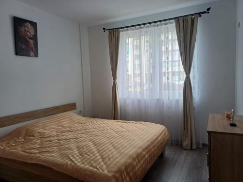 a bedroom with a bed and a window at AMA Home in Sebeş