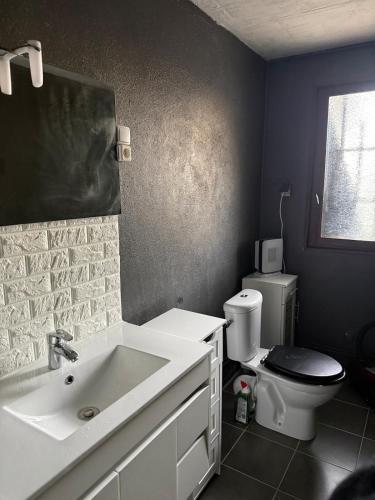 a bathroom with a sink and a toilet at L'Escapade Vierzonnaise in Vierzon
