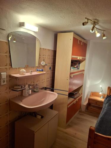 a bathroom with a sink and a mirror at Haus Semmelrodt in Witzenhausen