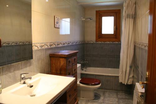 uma casa de banho com um lavatório e um WC em Apartamentos Cogulla em Benasque