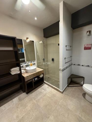 a bathroom with a sink and a shower and a toilet at departamento 314 in Nuevo Nayarit