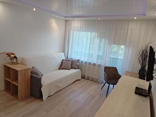 a living room with a couch and a chair at Mirdzas Ķempes iela 14 in Liepāja