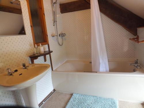 y baño con lavabo y bañera con lavamanos. en The Byre, en Llandovery