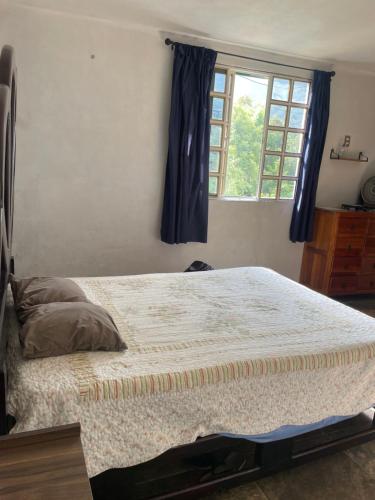 a bedroom with a large bed with a window at Arca de Noé in Xaltepec