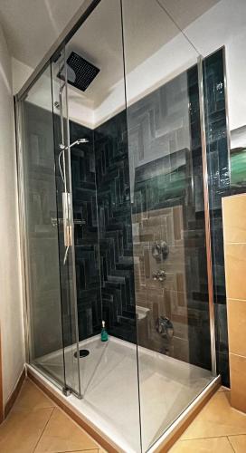 a shower with a glass enclosure in a bathroom at Kunst-kuesst-Kueste in Hohwacht