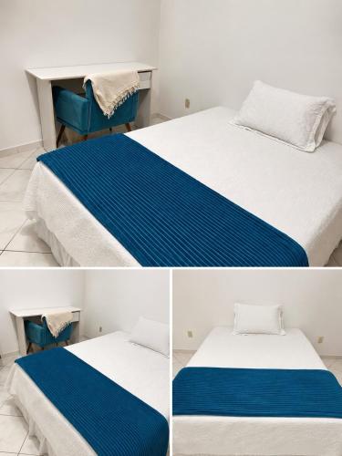 two pictures of a bed in a room at Quarto Moderno e aconchegante em Apartamento!!! in Foz do Iguaçu
