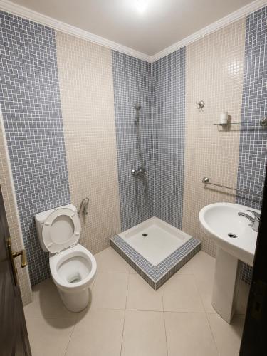 a bathroom with a toilet and a sink at Résidence Tarifa in Mrarech