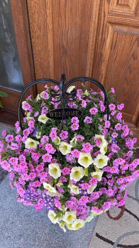 a basket of flowers sitting on a table at Campus Haven Near YVR UBC Downtown in Vancouver