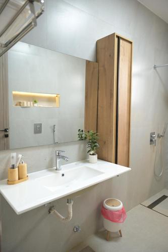 a bathroom with a sink and a mirror at Al Miqyal Resort - استراحة المقيال - الساد in Al Ain