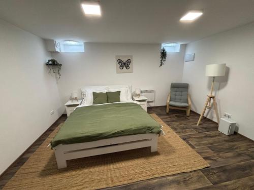 a bedroom with a bed and a chair in it at Cedron Apartments in Benecko
