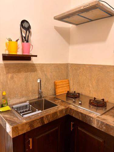 a kitchen with a sink and a counter top at Birdsong Villa Private Garden Retreat in Ratgama Hegoda