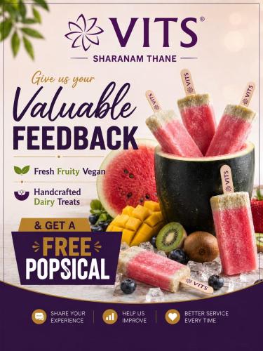 a flyer for vts juice us your valhalla feedback at VITS Sharanam, Thane in Thane
