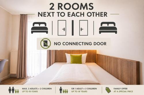 a poster of a bed with rooms next to each other at Hotel Perlach Allee by Blattl in Munich
