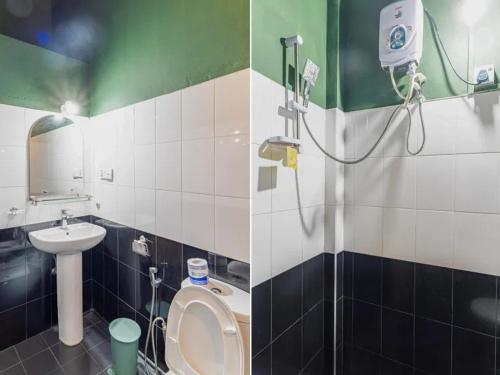 a bathroom with a shower and a toilet and a sink at Ever After - Ella, Sri Lanka in Ella