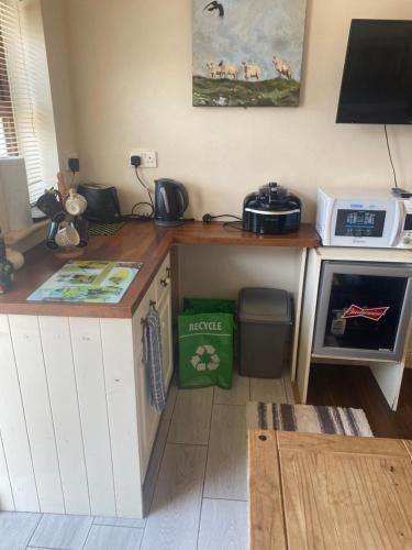 a kitchen with a counter top with a microwave at The Tackroom in Fanore