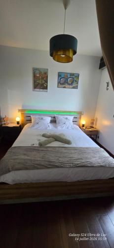 a bedroom with a large white bed with two lamps at Superbe Suite parentale Chez l'habitant avec SPA et petit déjeuner in Saint-Pierre