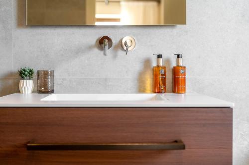 a bathroom sink with two bottles on top of it at Fančita Rooms B&B in Vrsar