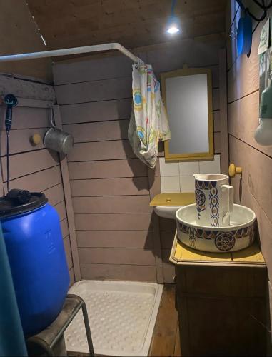 a small bathroom with a toilet and a sink at VeNeZ DoRmiR dans notre Bergerie au Cœur des Pyrénées Hebergement atypique in Bordères-Louron