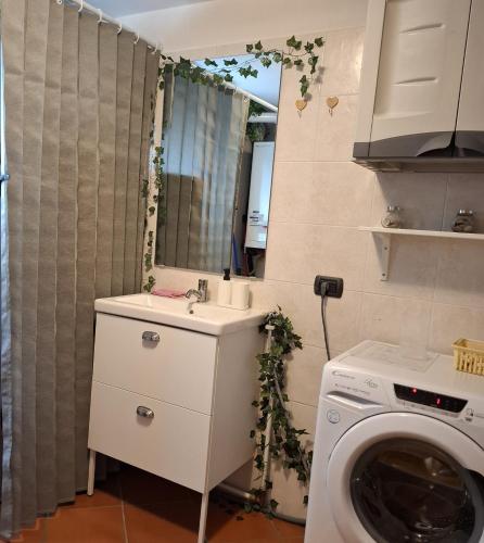 a bathroom with a washing machine and a sink at Casa Luce e Aria in Colico