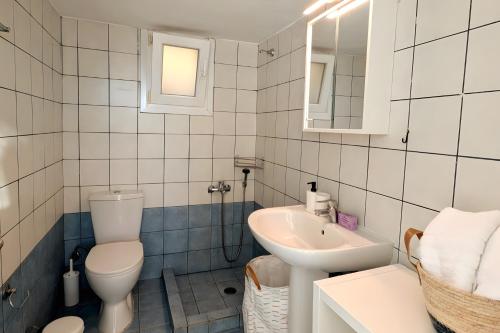 a bathroom with a toilet and a sink at Theros House in Ioulis