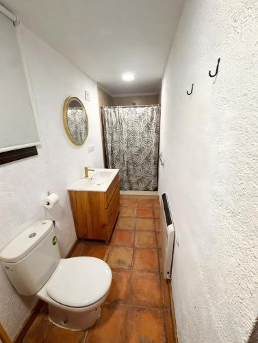a bathroom with a toilet and a sink at Ca la Selma in Aiguamurcia