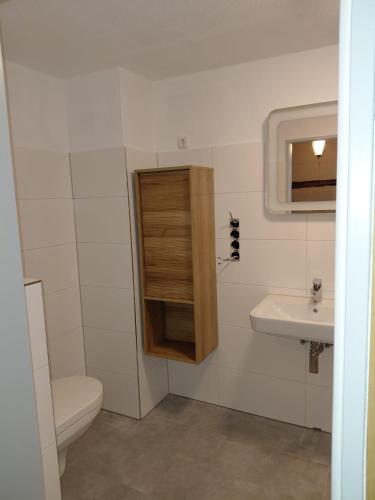 a bathroom with a toilet and a sink at Rurterasse in Monschau