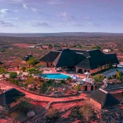 an aerial view of a resort with a swimming pool at Lodge Kapembawé in Benguela
