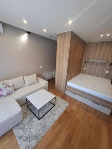 a living room with a couch and a bed at Zlatibor 1 Balkan Square in Zlatibor