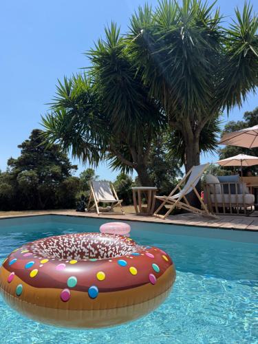 a pool with a donut float in the water at Villa San Michele 3 chambres in Linguizzetta
