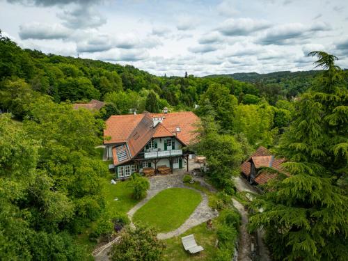 an aerial view of a house in the woods at Hirschenhof in Graz