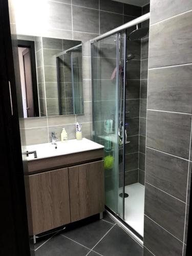 a bathroom with a sink and a glass shower at Holidays in Sainte-Maxime