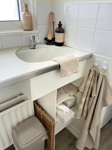 a bathroom with a sink and a toilet at B&B Bij Kaatje Thuis in Emmen