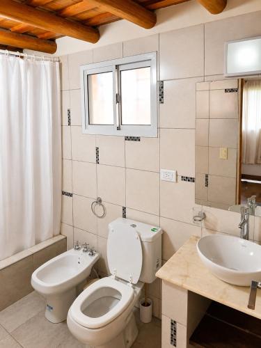 a bathroom with a toilet and a sink at Entre Hileras - Las Rabonas in Las Rabonas